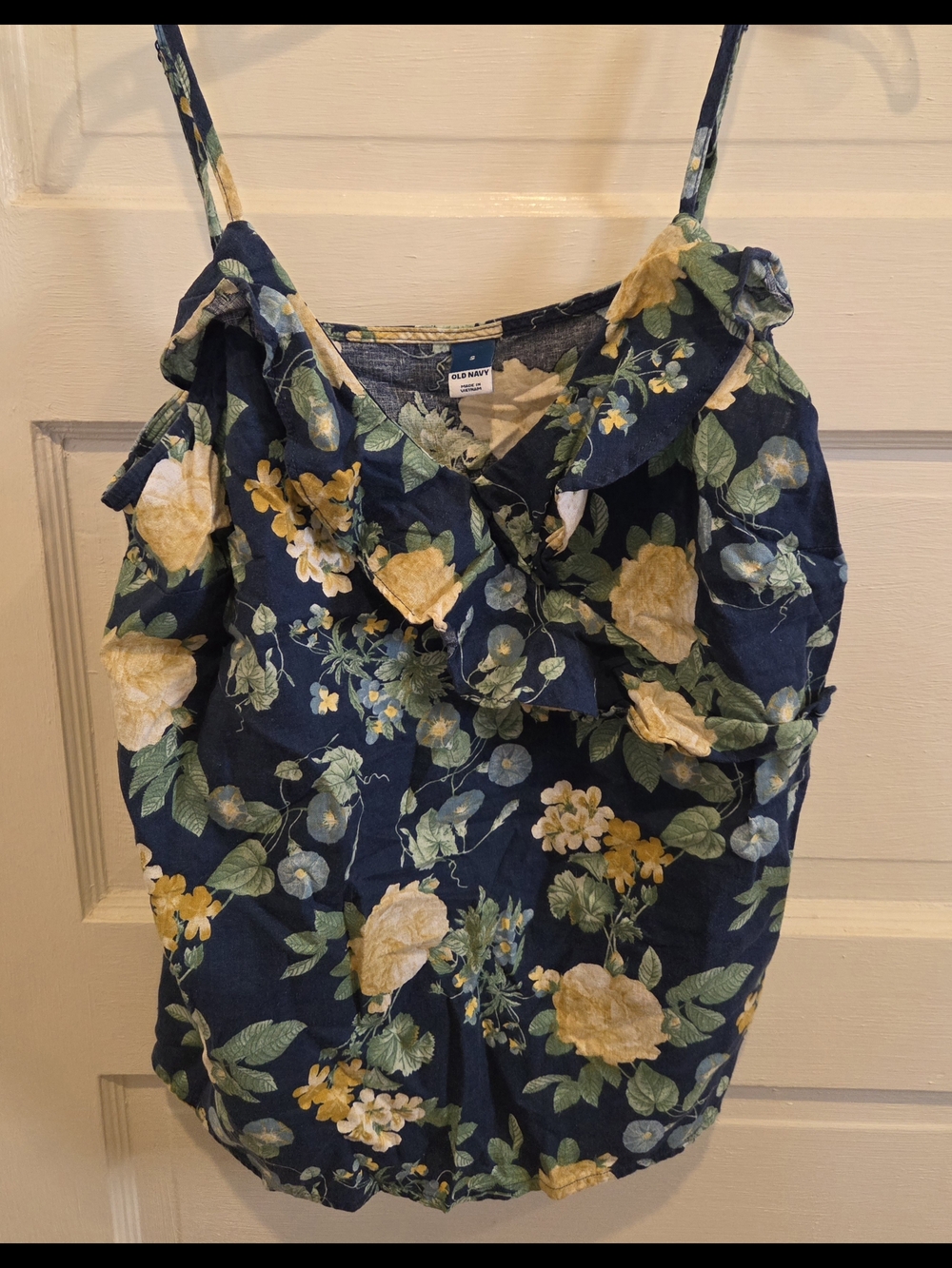Old Navy Navy Floral Cami with Yellow Accents